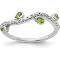 14K White Gold Diamond and Pear Peridot Curved Ring with Natural Green Peridots and Round Diamonds - 0.078 Carat Total Gemstone Weight by 0