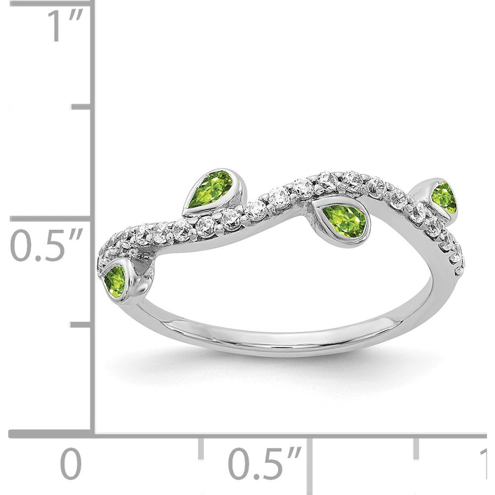 14K White Gold Diamond and Pear Peridot Curved Ring with Natural Green Peridots and Round Diamonds - 0.078 Carat Total Gemstone Weight by 0