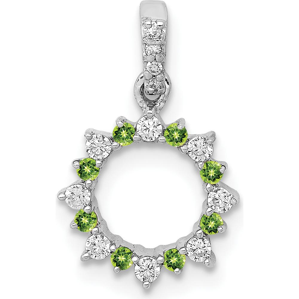 14K White Gold Diamond and Peridot Fancy Circle Pendant - 0.08 Carat Total Peridot Weight by Monteluci Fine Jewelry