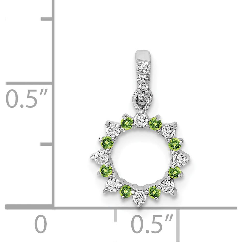 14K White Gold Diamond and Peridot Fancy Circle Pendant - 0.08 Carat Total Peridot Weight by Monteluci Fine Jewelry