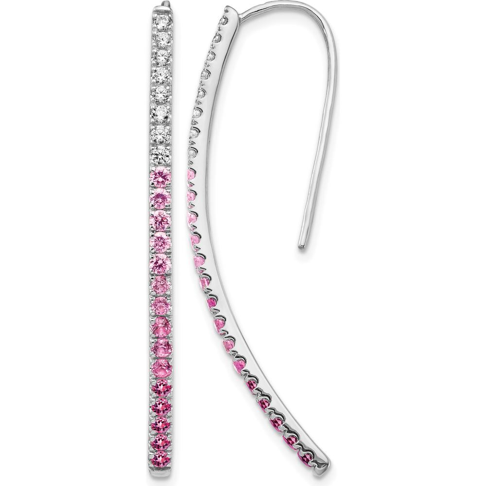 14K White Gold Diamond and Pink Sapphire Threader Earrings - 0.225 Carat Total Diamond Weight, 0.117 Carat Total Pink Sapphire Weight by Monteluci Fine Jewelry