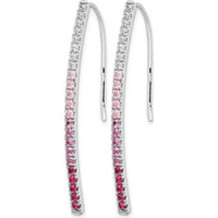 14K White Gold Diamond and Pink Sapphire Threader Earrings - 0.225 Carat Total Diamond Weight, 0.117 Carat Total Pink Sapphire Weight by Monteluci Fine Jewelry