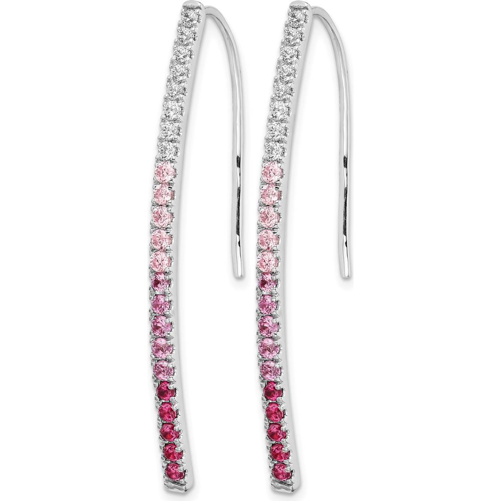 14K White Gold Diamond and Pink Sapphire Threader Earrings - 0.225 Carat Total Diamond Weight, 0.117 Carat Total Pink Sapphire Weight by Monteluci Fine Jewelry