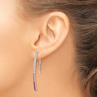 14K White Gold Diamond and Pink Sapphire Threader Earrings - 0.225 Carat Total Diamond Weight, 0.117 Carat Total Pink Sapphire Weight by Monteluci Fine Jewelry