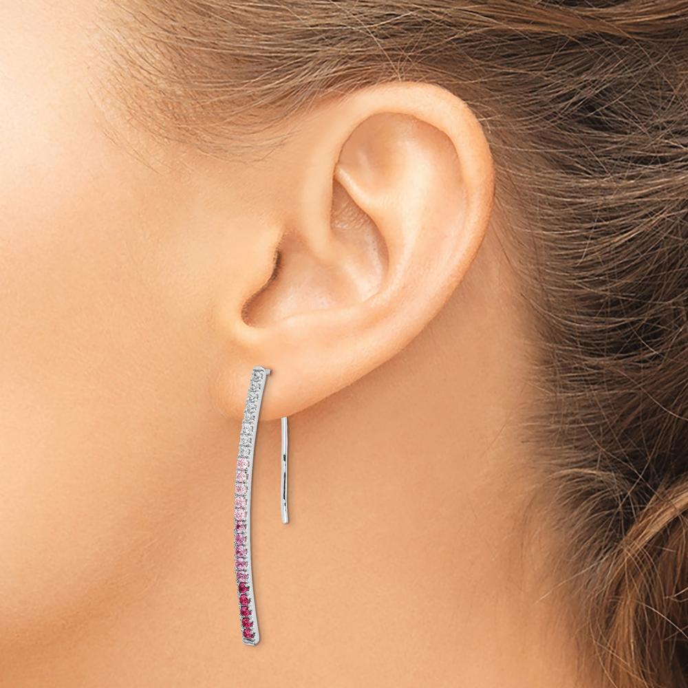 14K White Gold Diamond and Pink Sapphire Threader Earrings - 0.225 Carat Total Diamond Weight, 0.117 Carat Total Pink Sapphire Weight by Monteluci Fine Jewelry