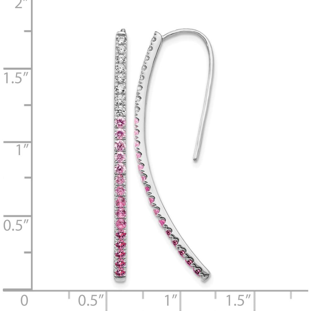 14K White Gold Diamond and Pink Sapphire Threader Earrings - 0.225 Carat Total Diamond Weight, 0.117 Carat Total Pink Sapphire Weight by Monteluci Fine Jewelry