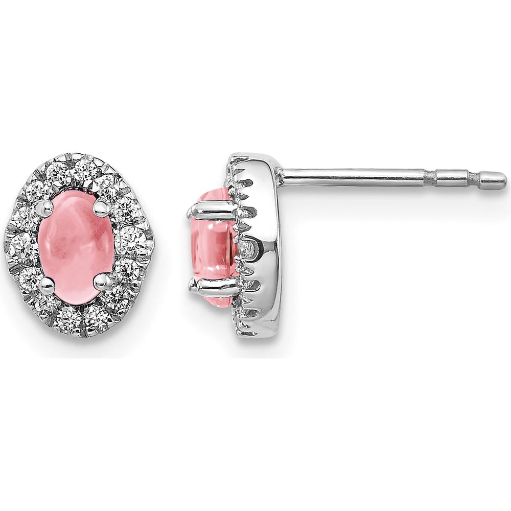 14K White Gold Diamond and Pink Tourmaline Halo Earrings - 0.35 Carats Total Tourmaline Weight by Monteluci Fine Jewelry