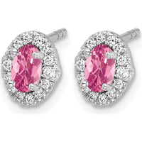 14K White Gold Diamond and Pink Tourmaline Halo Earrings - 0.35 Carats Total Tourmaline Weight by Monteluci Fine Jewelry