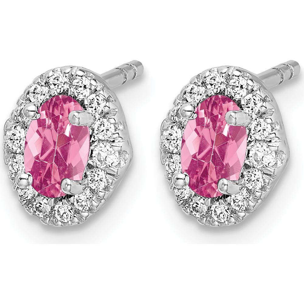 14K White Gold Diamond and Pink Tourmaline Halo Earrings - 0.35 Carats Total Tourmaline Weight by Monteluci Fine Jewelry
