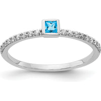 14K White Gold Diamond and Princess Blue Topaz Ring - 0.11 Carat Swiss Blue Topaz and 0.14 Carat Total Diamond Weight by 0