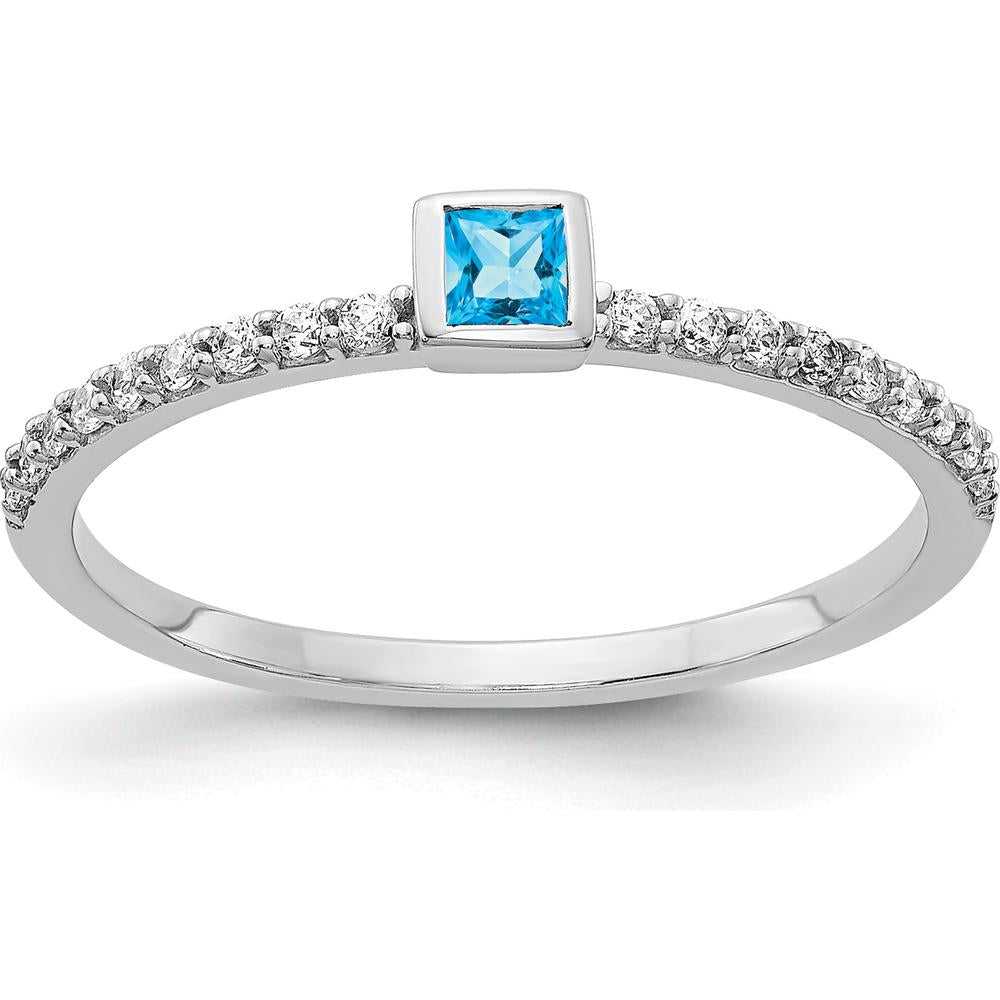 14K White Gold Diamond and Princess Blue Topaz Ring - 0.11 Carat Swiss Blue Topaz and 0.14 Carat Total Diamond Weight by 0