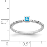 14K White Gold Diamond and Princess Blue Topaz Ring - 0.11 Carat Swiss Blue Topaz and 0.14 Carat Total Diamond Weight by 0
