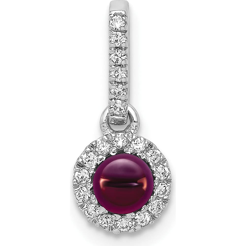 14K White Gold Diamond and Rhodolite Garnet Halo Pendant - 0.47 Carat Total Garnet Weight by Monteluci Fine Jewelry