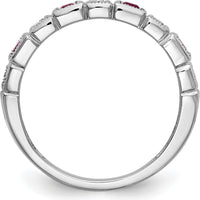 14K White Gold Diamond and Ruby Band with Baguette and Round Stones - 0.07 Carat Total Diamond and Ruby Weight by 0