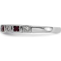 14K White Gold Diamond and Ruby Band with Baguette and Round Stones - 0.07 Carat Total Diamond and Ruby Weight by 0