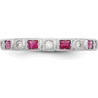 14K White Gold Diamond and Ruby Band with Baguette and Round Stones - 0.07 Carat Total Diamond and Ruby Weight by 0