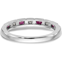 14K White Gold Diamond and Ruby Band with Baguette and Round Stones - 0.07 Carat Total Diamond and Ruby Weight by 0
