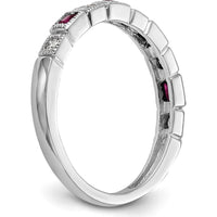 14K White Gold Diamond and Ruby Band with Baguette and Round Stones - 0.07 Carat Total Diamond and Ruby Weight by 0
