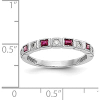 14K White Gold Diamond and Ruby Band with Baguette and Round Stones - 0.07 Carat Total Diamond and Ruby Weight by 0