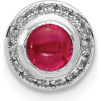14K White Gold Diamond and Ruby Cabochon Halo Pendant Slide - 0.475 Carat Ruby, 0.075 Carat Total Diamond Weight by Monteluci Fine Jewelry