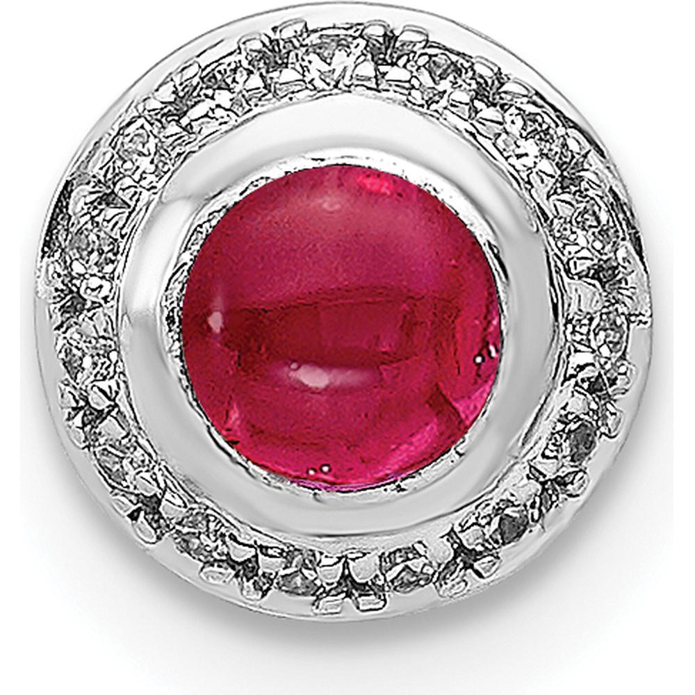 14K White Gold Diamond and Ruby Cabochon Halo Pendant Slide - 0.475 Carat Ruby, 0.075 Carat Total Diamond Weight by Monteluci Fine Jewelry