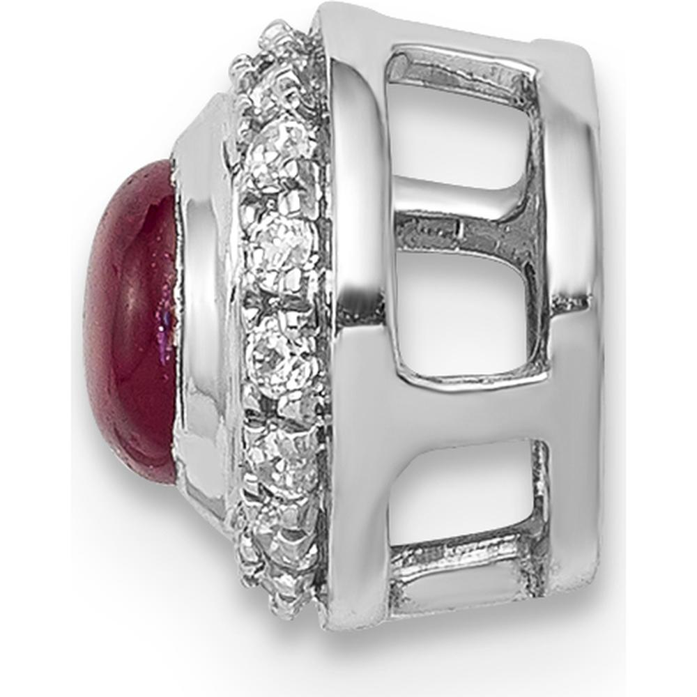 14K White Gold Diamond and Ruby Cabochon Halo Pendant Slide - 0.475 Carat Ruby, 0.075 Carat Total Diamond Weight by Monteluci Fine Jewelry