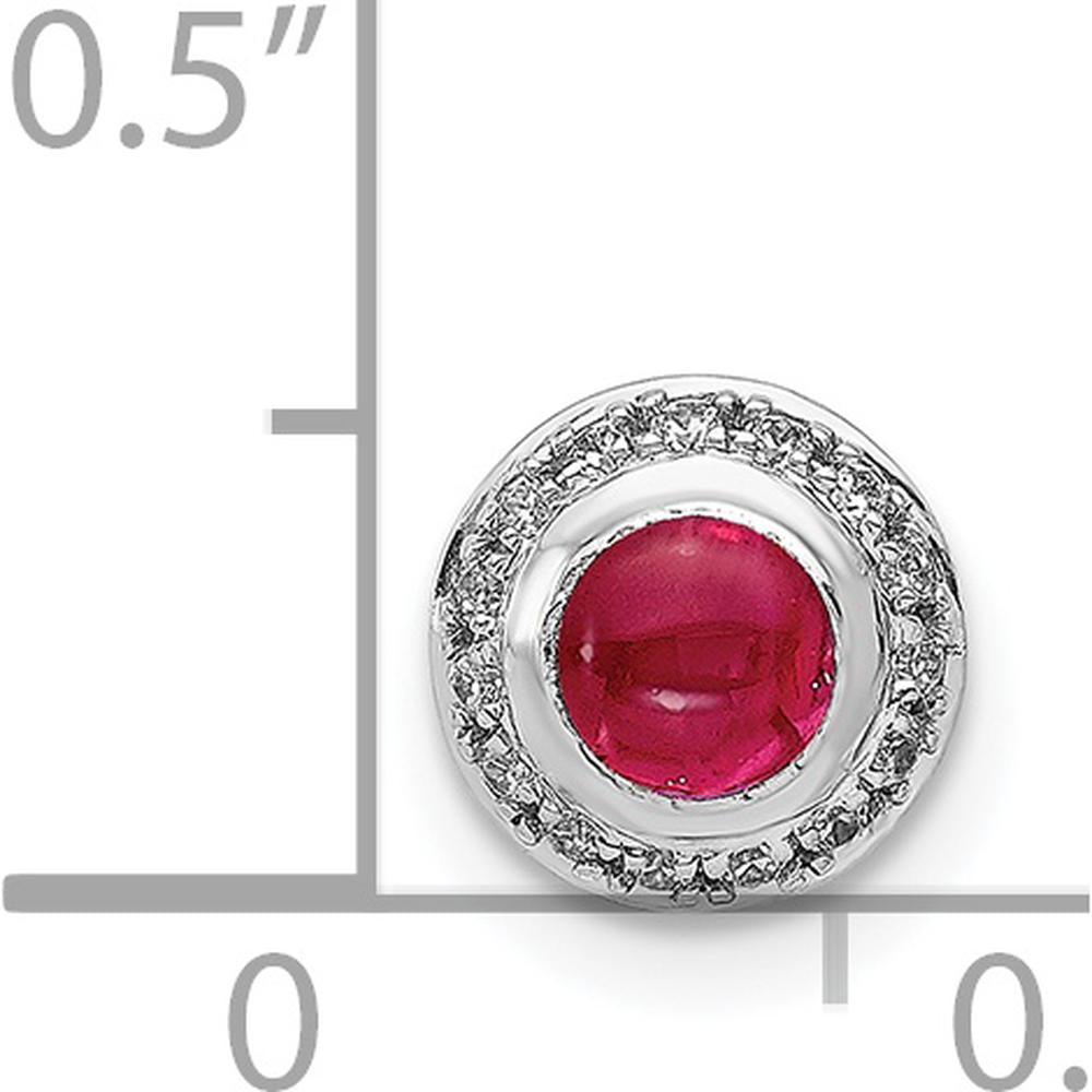 14K White Gold Diamond and Ruby Cabochon Halo Pendant Slide - 0.475 Carat Ruby, 0.075 Carat Total Diamond Weight by Monteluci Fine Jewelry