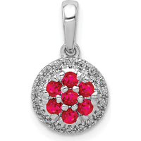 14K White Gold Diamond and Ruby Cluster Halo Pendant - 0.28 Carat Ruby, 0.09 Carat Diamond by Lumare Gioia