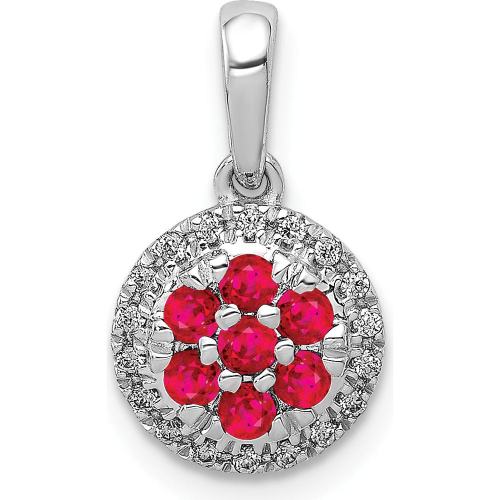14K White Gold Diamond and Ruby Cluster Halo Pendant - 0.28 Carat Ruby, 0.09 Carat Diamond by Lumare Gioia