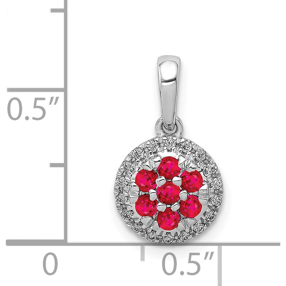 14K White Gold Diamond and Ruby Cluster Halo Pendant - 0.28 Carat Ruby, 0.09 Carat Diamond by Lumare Gioia