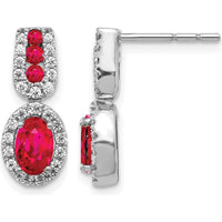 14K White Gold Diamond and Ruby Drop Earrings - 0.60 Carat Ruby, 0.08 Carat Diamond Total Weight by Monteluci Fine Jewelry