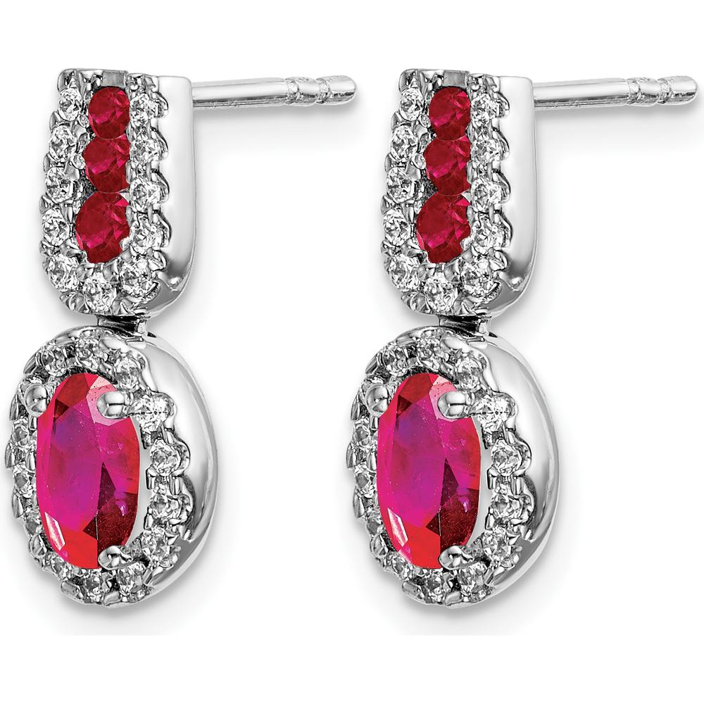 14K White Gold Diamond and Ruby Drop Earrings - 0.60 Carat Ruby, 0.08 Carat Diamond Total Weight by Monteluci Fine Jewelry