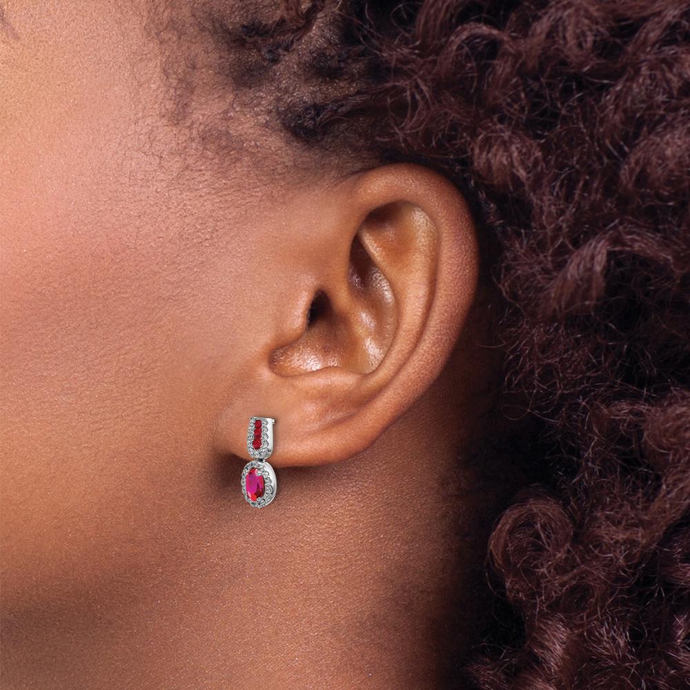 14K White Gold Diamond and Ruby Drop Earrings - 0.60 Carat Ruby, 0.08 Carat Diamond Total Weight by Monteluci Fine Jewelry