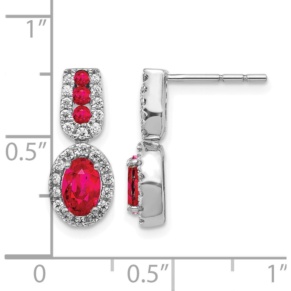 14K White Gold Diamond and Ruby Drop Earrings - 0.60 Carat Ruby, 0.08 Carat Diamond Total Weight by Monteluci Fine Jewelry