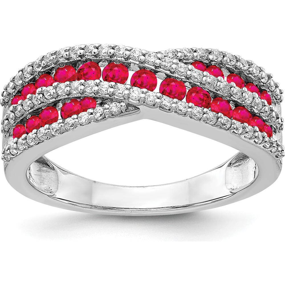 14K White Gold Diamond and Ruby Fancy Ring - 0.24 Carat Total Ruby Weight and 0.34 Carat Total Diamond Weight by 0