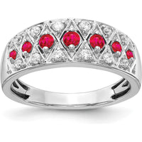 14K White Gold Diamond and Ruby Fancy Ring with Prong-Set Round Rubies and Diamonds - 0.31 Carat Total Gem Weight by 0