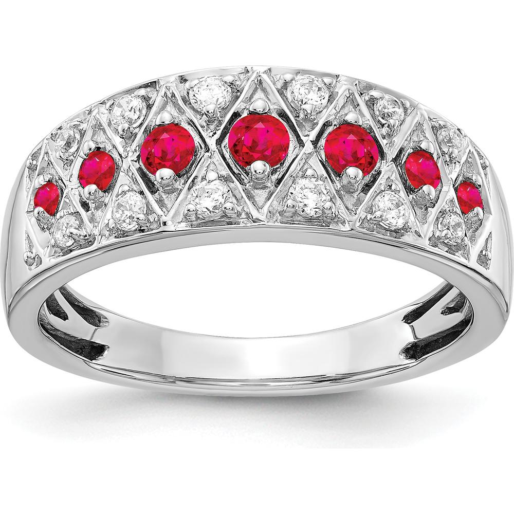 14K White Gold Diamond and Ruby Fancy Ring with Prong-Set Round Rubies and Diamonds - 0.31 Carat Total Gem Weight by 0
