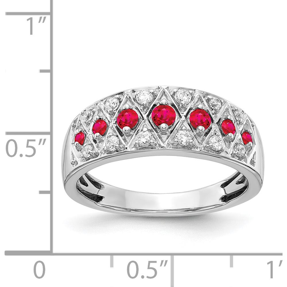 14K White Gold Diamond and Ruby Fancy Ring with Prong-Set Round Rubies and Diamonds - 0.31 Carat Total Gem Weight by 0