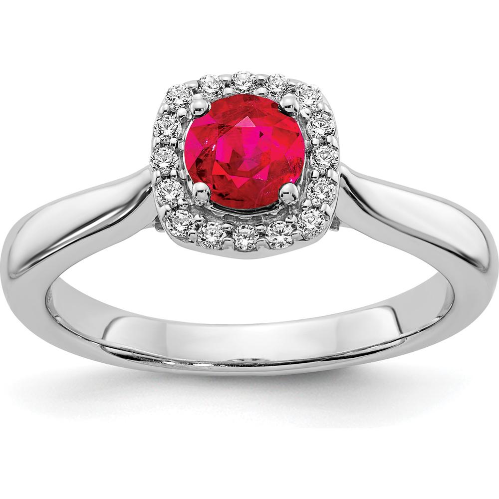 14K White Gold Diamond and Ruby Halo Ring - 0.45 Carat Ruby, 0.01 Carat Total Diamond Weight by 0