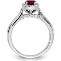 14K White Gold Diamond and Ruby Halo Ring - 0.45 Carat Ruby, 0.01 Carat Total Diamond Weight by 0