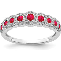 14K White Gold Diamond and Ruby Polished Ring with Round Diamonds and Natural Rubies - 0.46 Carat Total Ruby Weight, 0.0048 Carat Total Diamond Weight by 0