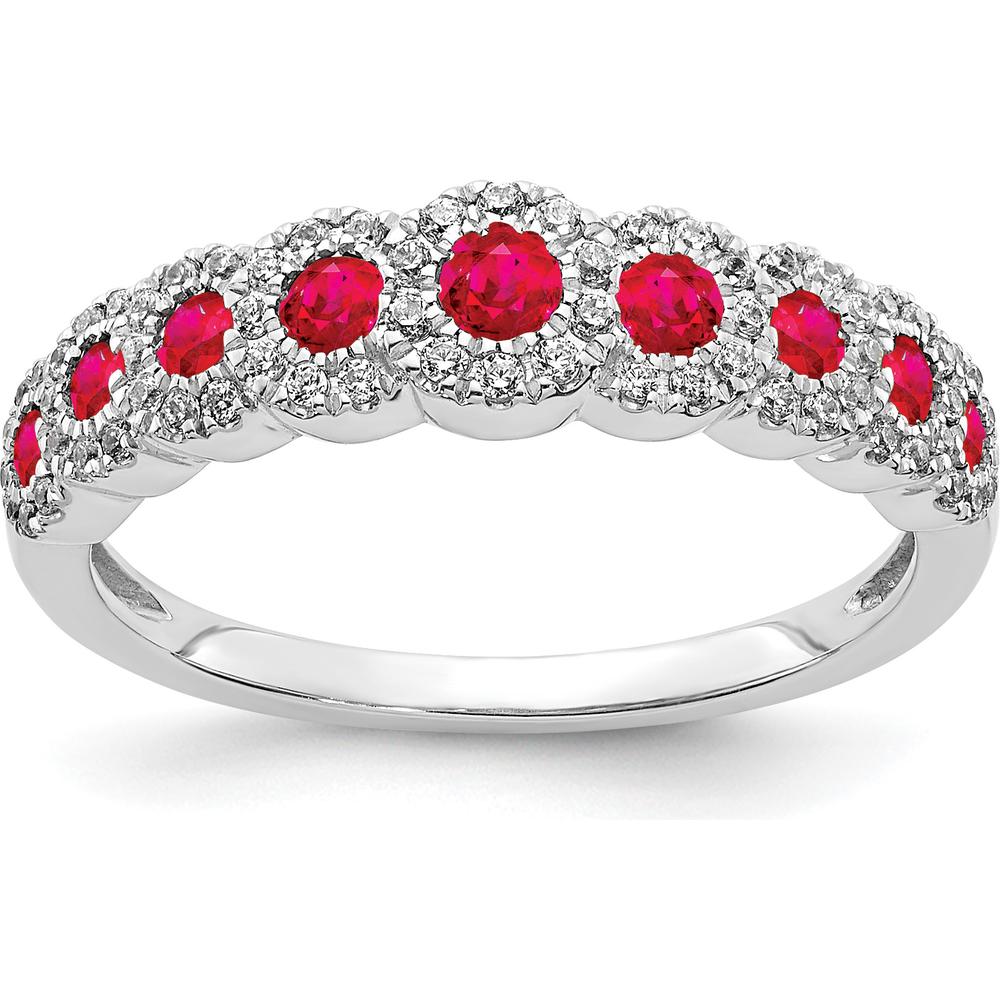 14K White Gold Diamond and Ruby Polished Ring with Round Diamonds and Natural Rubies - 0.46 Carat Total Ruby Weight, 0.0048 Carat Total Diamond Weight by 0