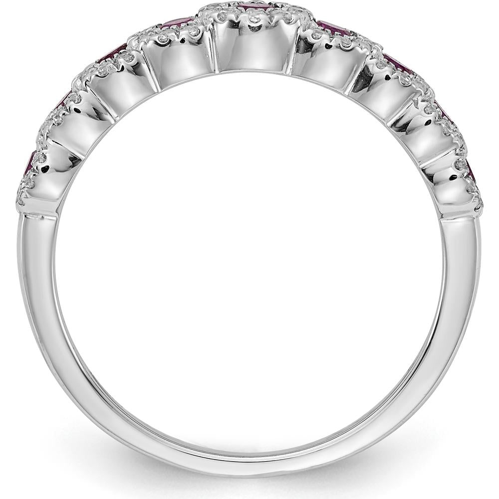 14K White Gold Diamond and Ruby Polished Ring with Round Diamonds and Natural Rubies - 0.46 Carat Total Ruby Weight, 0.0048 Carat Total Diamond Weight by 0