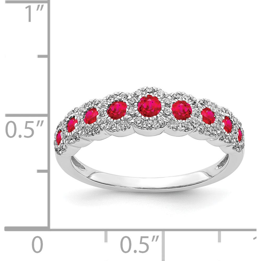 14K White Gold Diamond and Ruby Polished Ring with Round Diamonds and Natural Rubies - 0.46 Carat Total Ruby Weight, 0.0048 Carat Total Diamond Weight by 0