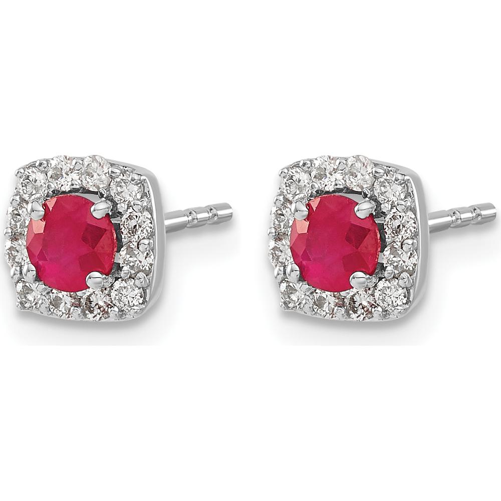14K White Gold Diamond and Ruby Square Halo Earrings - 0.60 Carat Total Ruby Weight, 0.22 Carat Total Diamond Weight by Monteluci Fine Jewelry