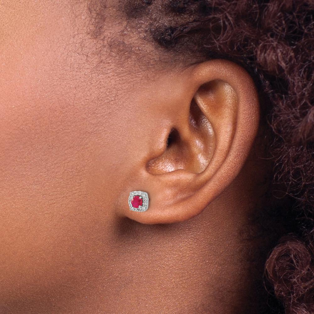 14K White Gold Diamond and Ruby Square Halo Earrings - 0.60 Carat Total Ruby Weight, 0.22 Carat Total Diamond Weight by Monteluci Fine Jewelry
