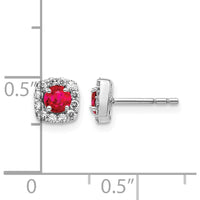 14K White Gold Diamond and Ruby Square Halo Earrings - 0.60 Carat Total Ruby Weight, 0.22 Carat Total Diamond Weight by Monteluci Fine Jewelry