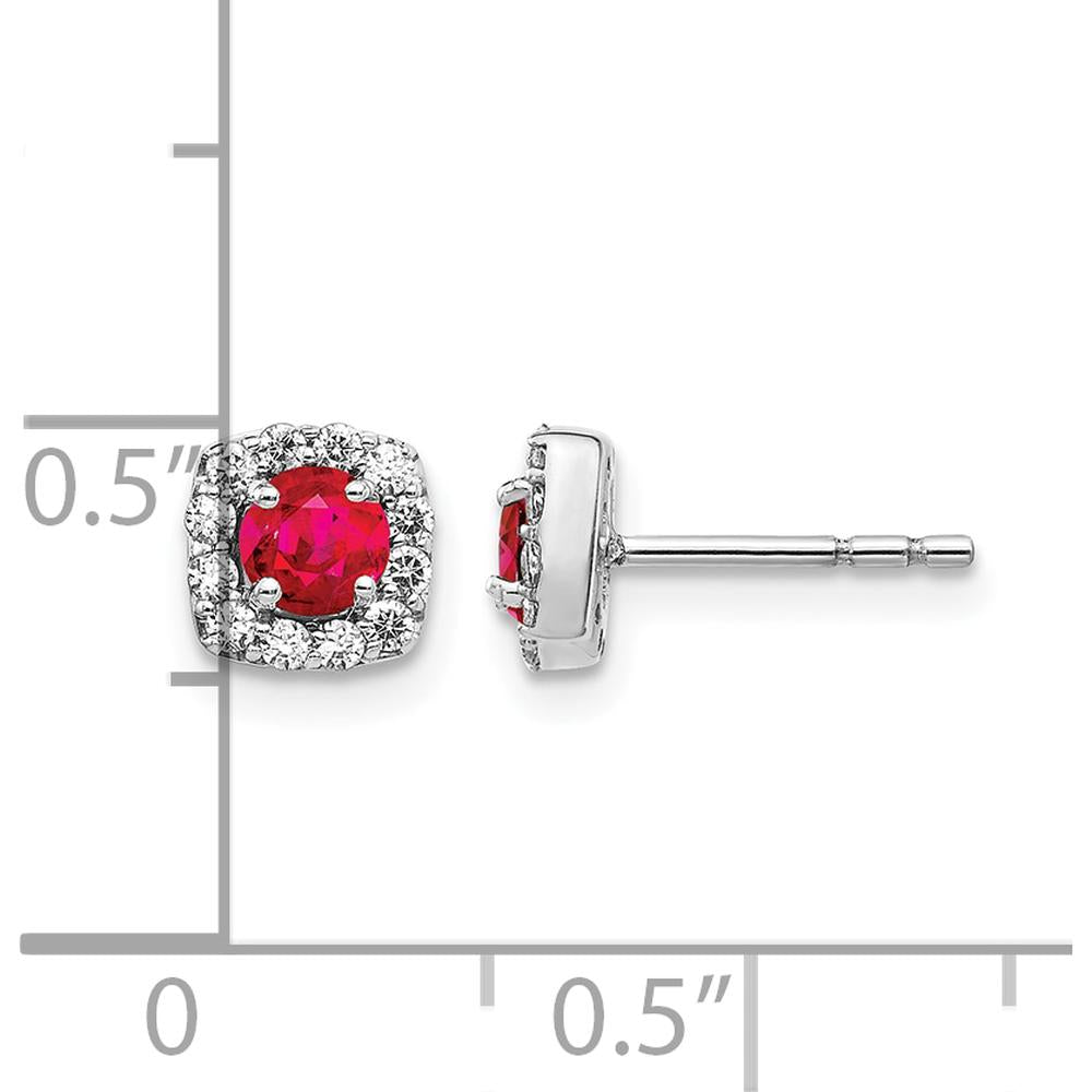 14K White Gold Diamond and Ruby Square Halo Earrings - 0.60 Carat Total Ruby Weight, 0.22 Carat Total Diamond Weight by Monteluci Fine Jewelry