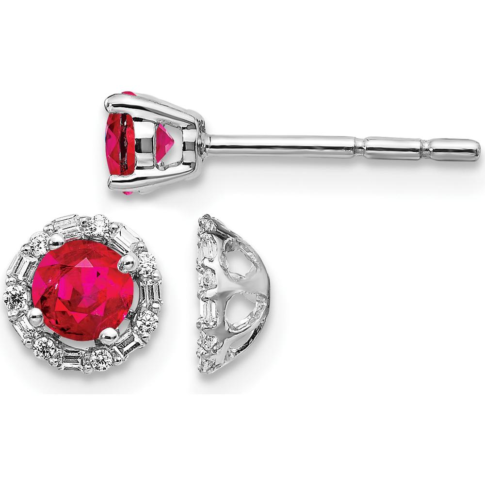 14K White Gold Diamond and Ruby Stud Earrings with Baguette and Round Diamonds - 0.34 Carats Total Ruby Weight by Monteluci Fine Jewelry