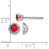 14K White Gold Diamond and Ruby Stud Earrings with Baguette and Round Diamonds - 0.34 Carats Total Ruby Weight by Monteluci Fine Jewelry